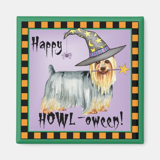 Silky Terrier Witch Magneet (Voorkant)