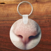 Silky White Kat Button Sleutelhanger (Voorkant)