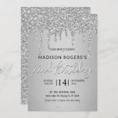 Sillver jonge meisje of dame glitters uitnodiging (Voorkant / Achterkant)