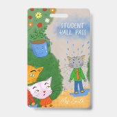 Silly Cartoon Cat Student Hall Pass Badge (Avant)