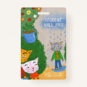 Silly Cartoon Cat Student Hall Pass Badge (Devant)