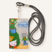 Silly Cartoon Cat Student Hall Pass Badge (Devant avec lanière)
