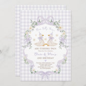 Silly Geese Twins Purple Bow Gingham Birthday Kaart (Voorkant / Achterkant)