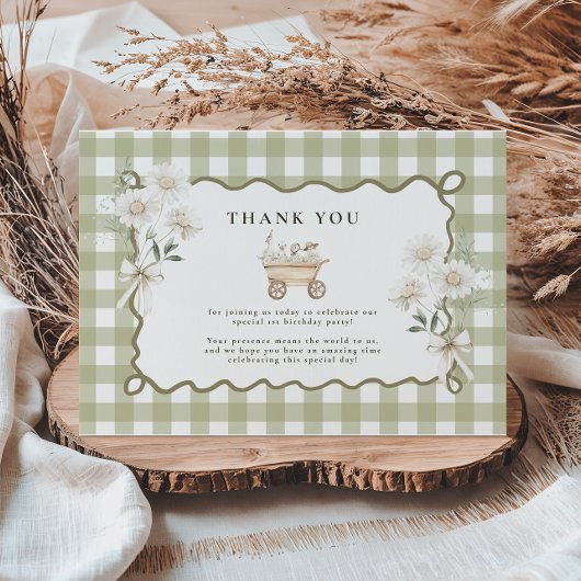 Silly Goose 1st Birthday Green Gingham Bedankkaart