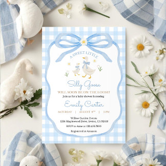 Silly Goose Baby Shower Invitation Blue Plaid Kaart