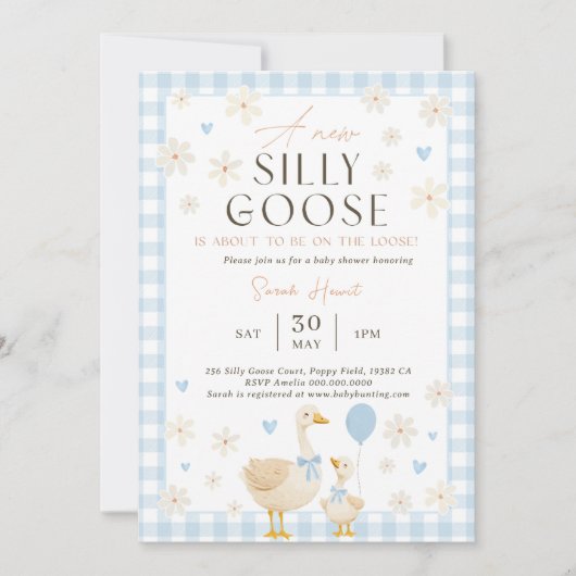 Silly Goose Baby Shower Invitation Boy, Blue Baby  (Devant)