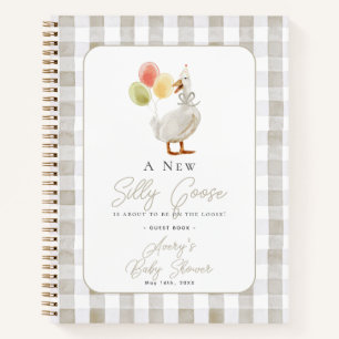 Silly Goose Beige En vichy Baby shower Livre d'or