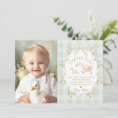 Silly Goose Birthday Sage Gingham Thank you card Kaart (Staand voorkant)