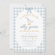 Silly Goose Blue Bow Duck Gingham Baby Shower