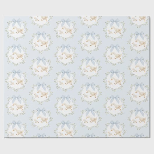 Silly Goose Blue Bow Whimsical Preppy Cadeaupapier (Vlak)