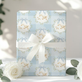 Silly Goose Blue Bow Whimsical Preppy Gingham Cadeaupapier