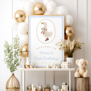 Silly Goose Blue En vichy Affiche de bienvenue d'a