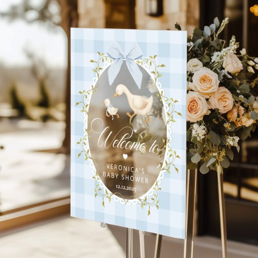 Silly Goose Blue Gingham Baby Shower Welcome