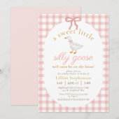 Silly Goose Blush Pink Bow Gingham Baby Shower Kaart (Voorkant / Achterkant)