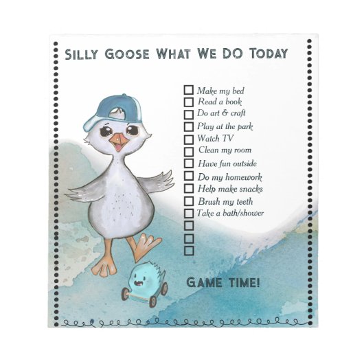 Silly Goose Boy Custom Daily Routine Checklist Notitieblok (Voorkant)