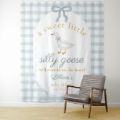 Silly Goose Duck Blue Gingham Baby Shower Backdrop Wandkleed (In situ)