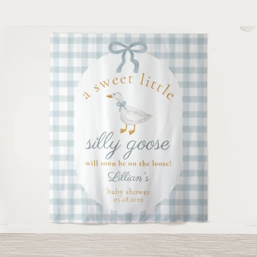 Silly Goose Duck Blue Gingham Baby Shower Backdrop Wandkleed (Voorkant)