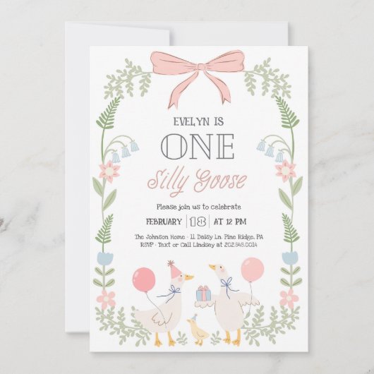 Silly Goose Editable Invitation de première année  (Devant)