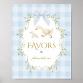 Silly Goose Favors Sage Blue Gingham Baby Shower Poster (Voorkant)