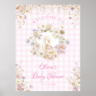 Silly Goose Floral Gingham Baby Shower Welcome Poster
