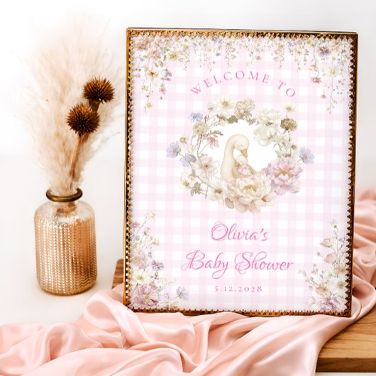 Silly Goose Floral Gingham Baby Shower Welcome Poster