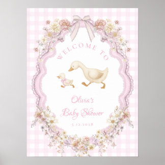 Silly Goose Floral Girl Baby Shower Welcome Poster