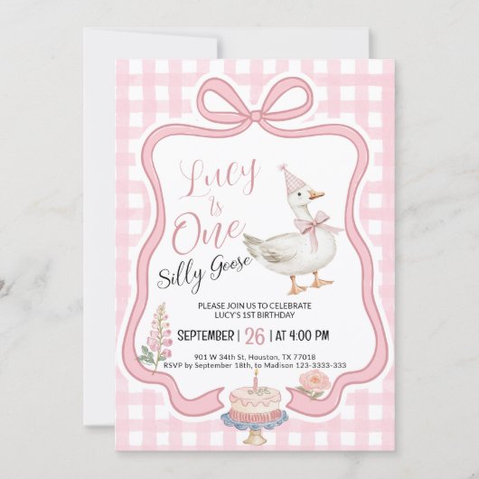 Silly Goose Girl 1st Birthday Invitation Kaart (Voorkant)