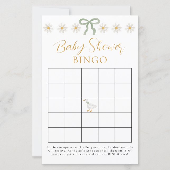 Silly Goose Green Gingham Baby Shower Bingo Game (Voorkant)