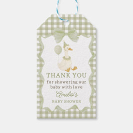Silly Goose Green Gingham Baby Shower Gift Tag Cadeaulabel