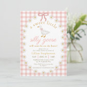 Silly Goose Pink Bow Daisy Gingham Baby Shower Kaart (Staand voorkant)
