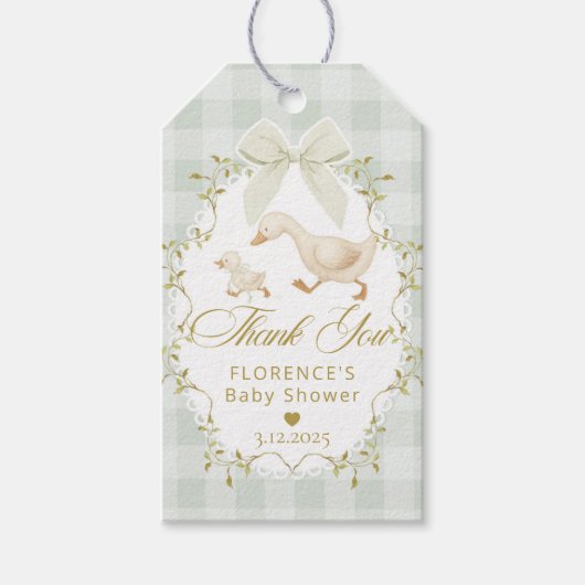 Silly Goose Sage Gender Neutral Gingham Thank you Cadeaulabel (Voorkant)