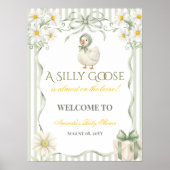Silly Goose Sage Green Neutral Baby Shower Welcome Poster (Voorkant)