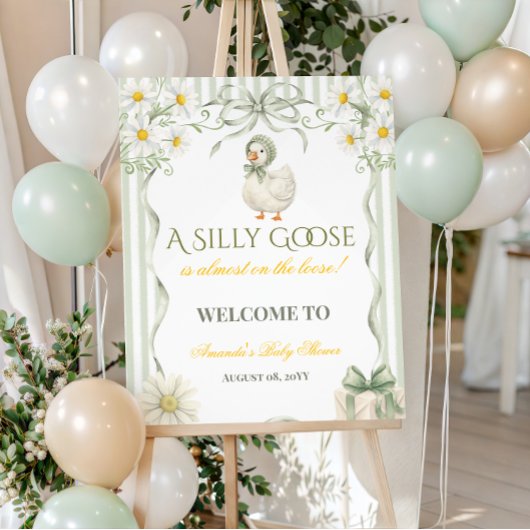 Silly Goose Sage Green Neutral Baby Shower Welcome Poster
