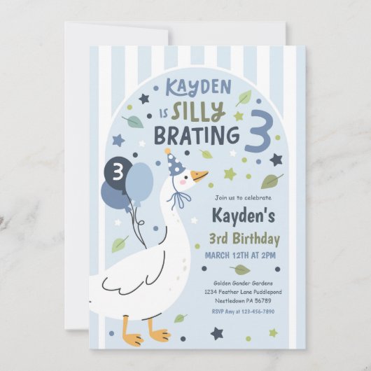 Silly Goose Silly-Brating Three Birthday Party  Kaart (Voorkant)