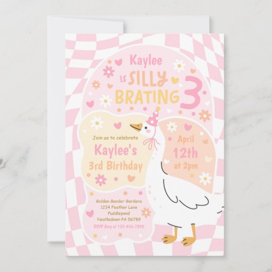 Silly Goose Silly-Brating Three Birthday Party Kaart (Voorkant)