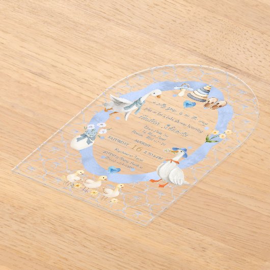 Silly Goose Whimsical Bow Baby Boy Shower Acryl Uitnodigingen (Laagn)
