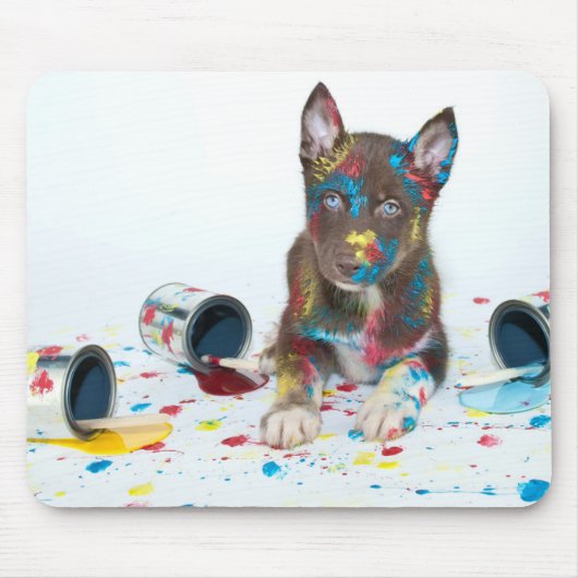 Silly Husky Puppy got into Paint Buckets Muismat (Voorkant)