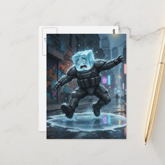 Silly icecube falling on ice  briefkaart (Voorkant / Achterkant in situ)