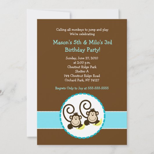 Silly Monkey tendance 2 enfants Invitation anniver (Devant)