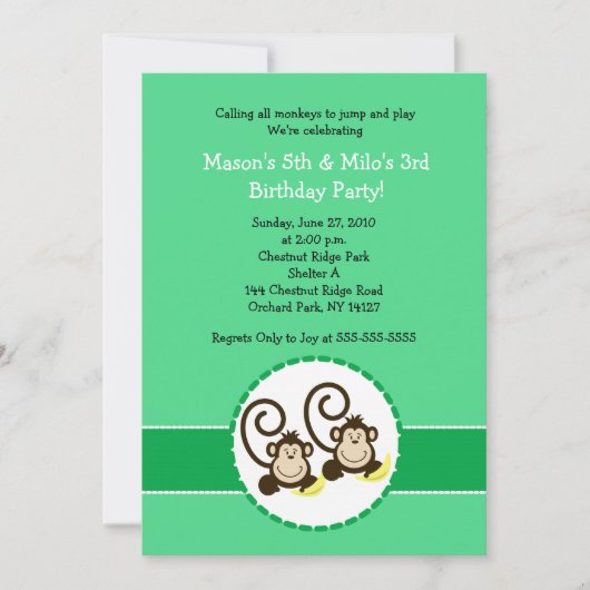 Silly Monkey tendance 2 enfants Invitation anniver (Devant)