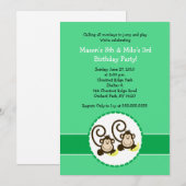 Silly Monkey tendance 2 enfants Invitation anniver (Devant / Derrière)