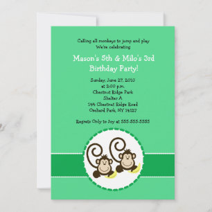 Silly Monkey tendance 2 enfants Invitation anniver