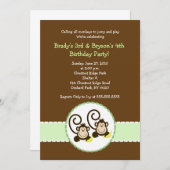 Silly Monkey tendance 2 enfants Invitation anniver (Devant / Derrière)