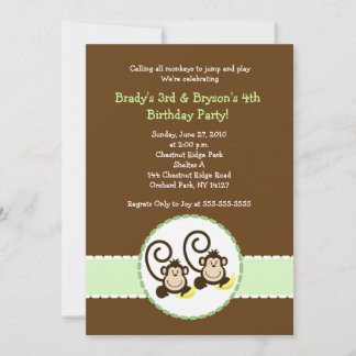 Silly Monkey tendance 2 enfants Invitation anniver