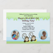Silly Monkey Twins Photo Anniversaire Invitation (Devant / Derrière)