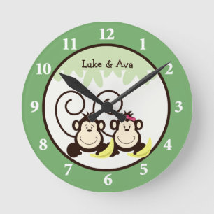 Silly Monkeys Wall Clock - Boy and Girl Monkey Ronde Klok