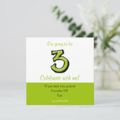 Silly Number 3 green Birthday Invitation (Debout devant)