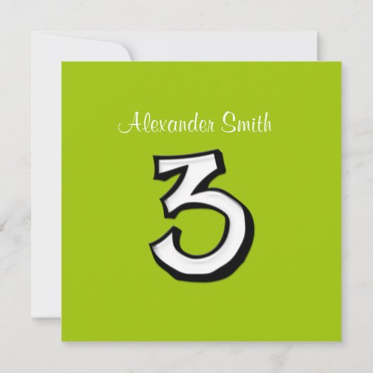 Silly Number 3 green Birthday Invitation (Dos)