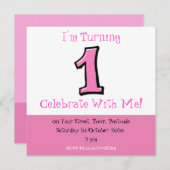 Silly Numbers 1 rose 1er anniversaire Invitation (Devant / Derrière)