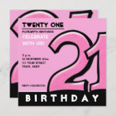 Silly Numéro 21 rose Anniversaire Invitation (Devant / Derrière)